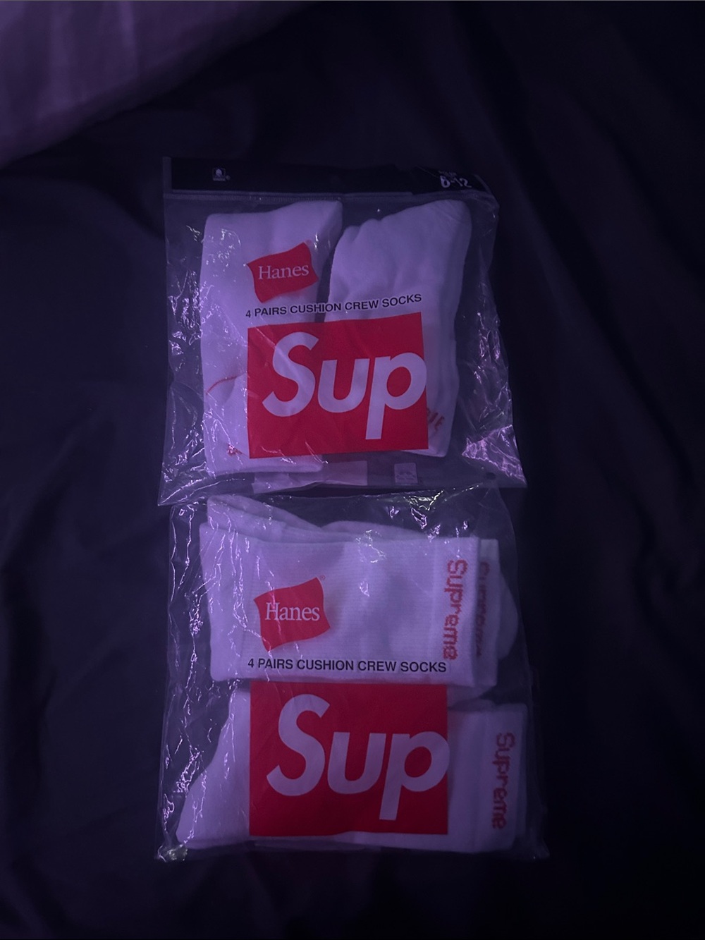 Supreme  White Crew Socks with Red Logo Pack